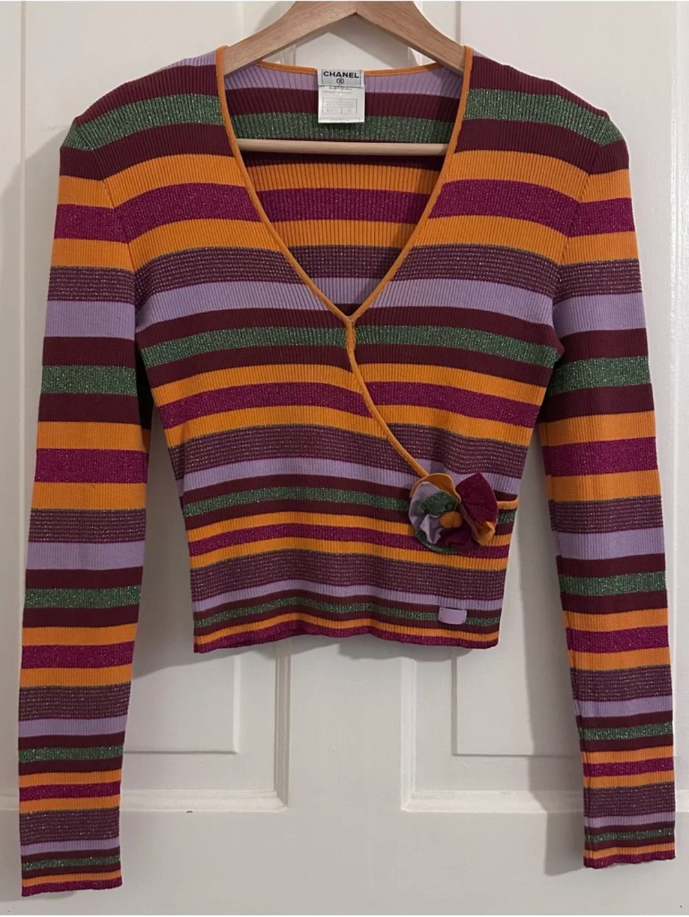 CHANEL Vintage Archival Y2K Wrap Sweater Top Cotton Karl Lagerfeld Medium 40
